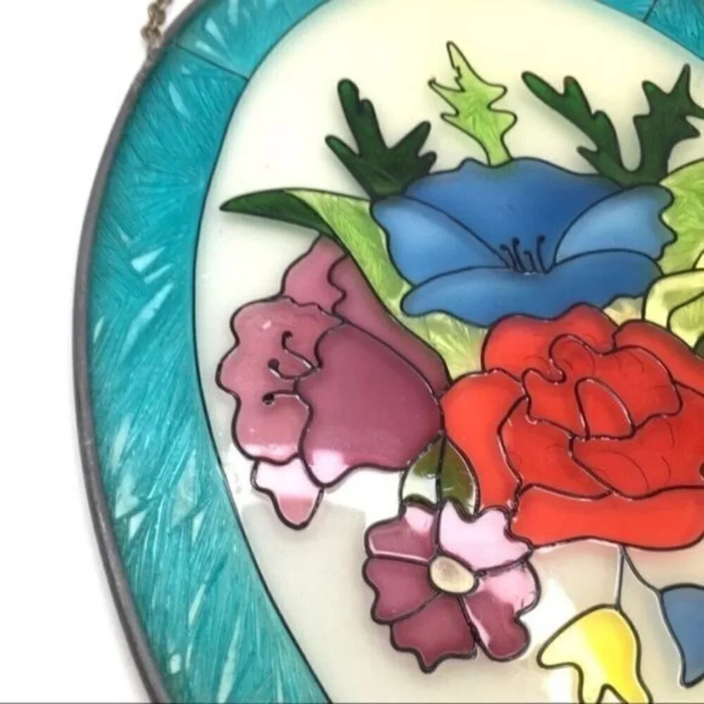 Floral Bouquet Hand Painted Glass Suncatcher Stained Glass